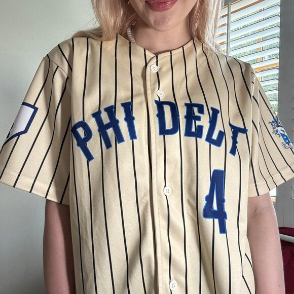 Phi Delt LiveLikeLou Cream Pinstripe Baseball Jersey - Size M - Picture 5 of 8